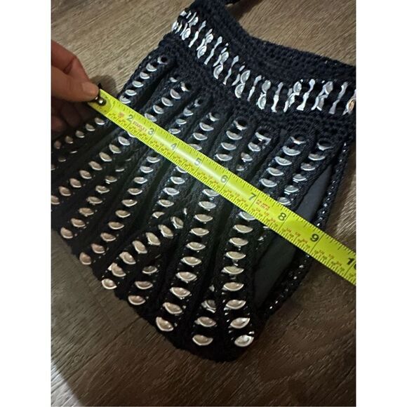 Upcycled Hand made bottle soda pop top tab purse bag Black Silver Retro 90s - Picture 8 of 10